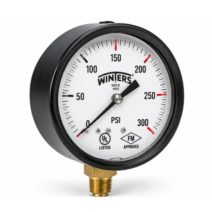 Manómetro seco Winters PFE 0–300 PSI para redes contra incendio, carátula blanca, UL Listed y FM Approved | HIDRALCO Colombia