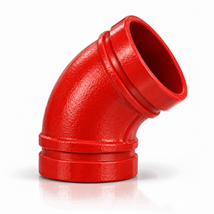 Codo 45 grados ranurado rojo para redes contra incendio de 1″ a 12″