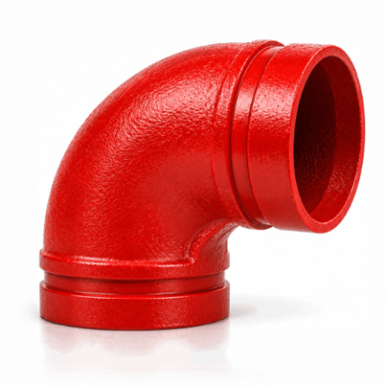 Codo 90 grados ranurado rojo para redes contra incendio de 1″ a 12″