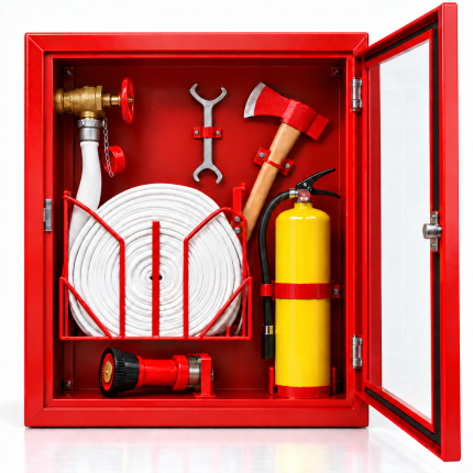 Gabinete contra incendio Tipo II equipado con manguera, válvula angular, boquilla, hacha y extintor ABC